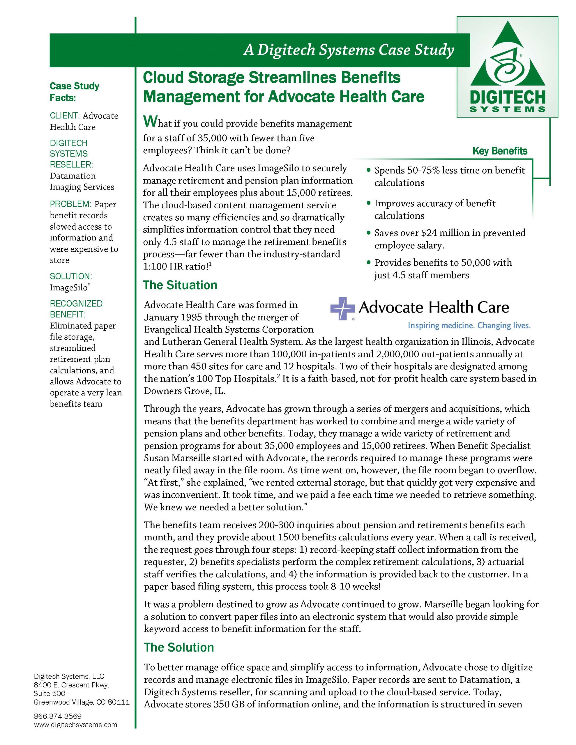 Advocate Healthcare Case Study - Digitech Systems, LLC